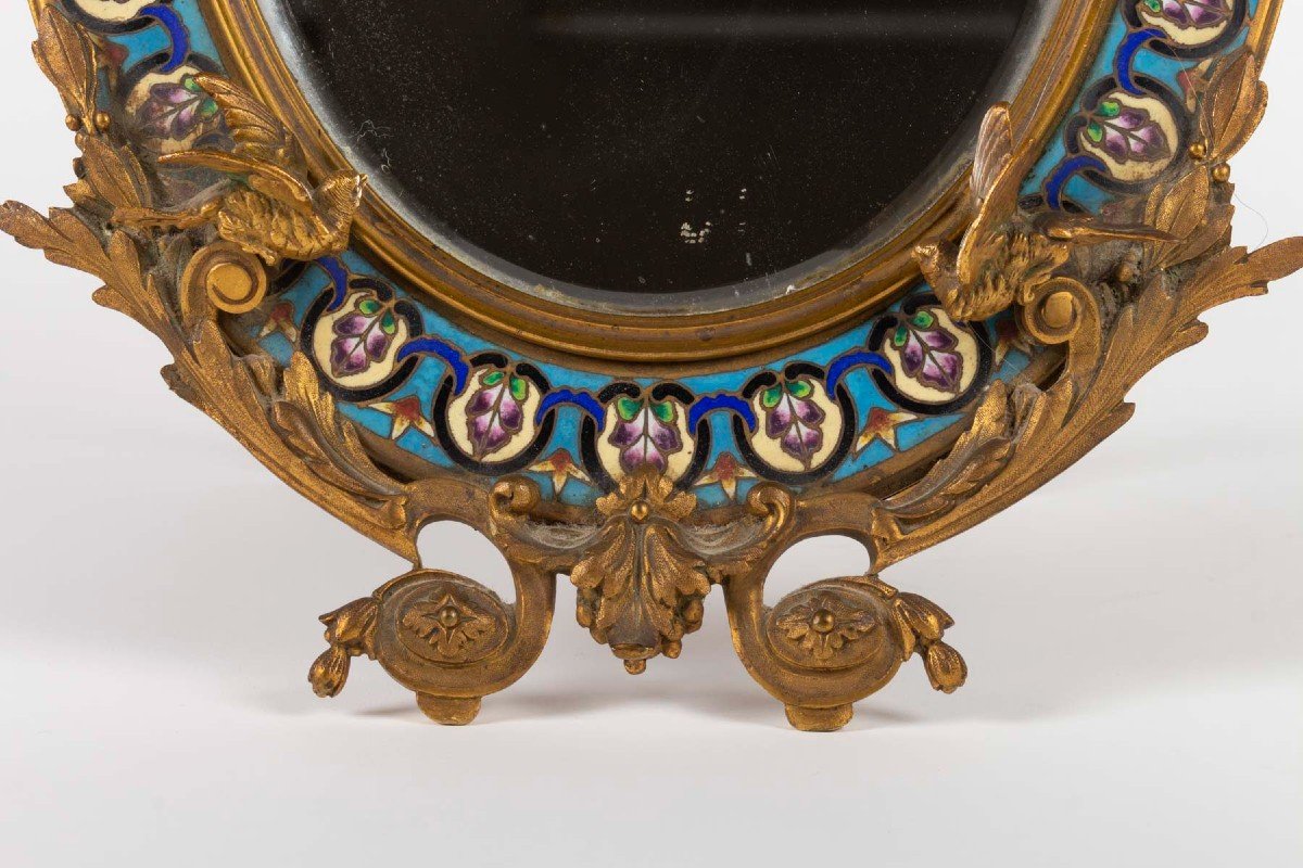 Mirror In Cloisonne Enamel And Bronze Late 19th-photo-2