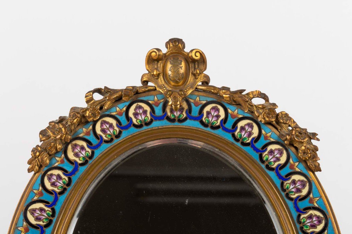 Mirror In Cloisonne Enamel And Bronze Late 19th-photo-3