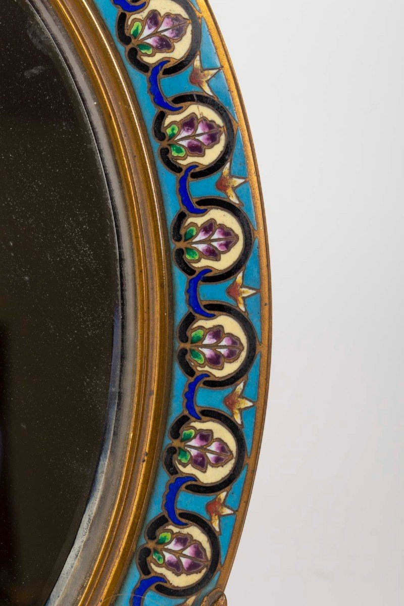 Mirror In Cloisonne Enamel And Bronze Late 19th-photo-4