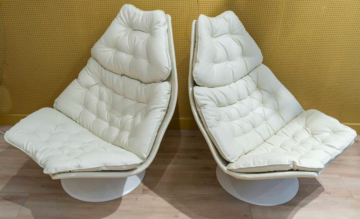 Paire De Fauteuils Et Repose Pieds Geoffrey Harcourt-photo-4