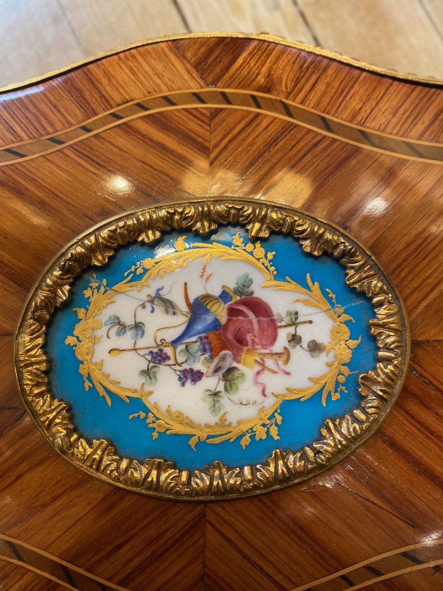 Worker Table In Rosewood And Gilt Bronze, And Tahan Porcelain Plates-photo-3