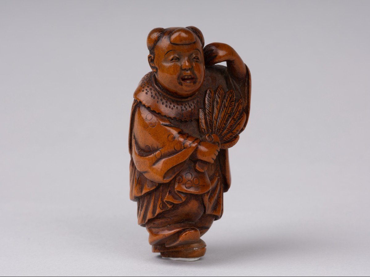 Netsuke – By Ikka, Karako Carrying A Fan. Japan Edo-photo-3