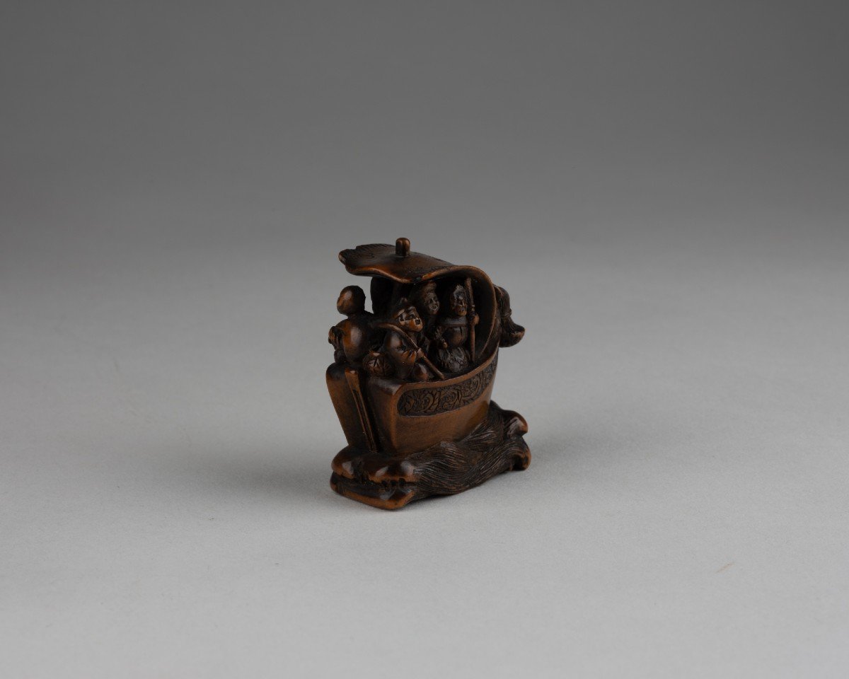 Netsuke – Shichifukujin Takarabune, Bateau Des Dieux Du Bonheur. Japon Edo-photo-2