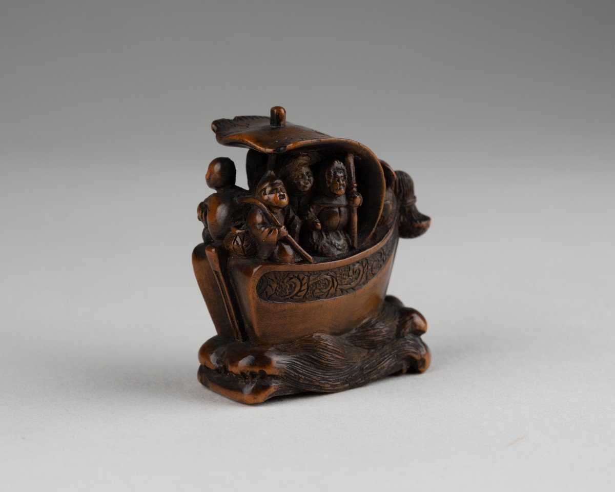 Netsuke – Shichifukujin Takarabune, Bateau Des Dieux Du Bonheur. Japon Edo-photo-3