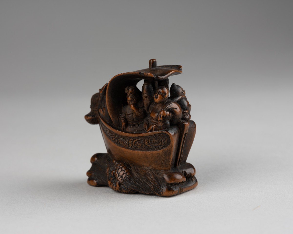 Netsuke – Shichifukujin Takarabune, Bateau Des Dieux Du Bonheur. Japon Edo-photo-4