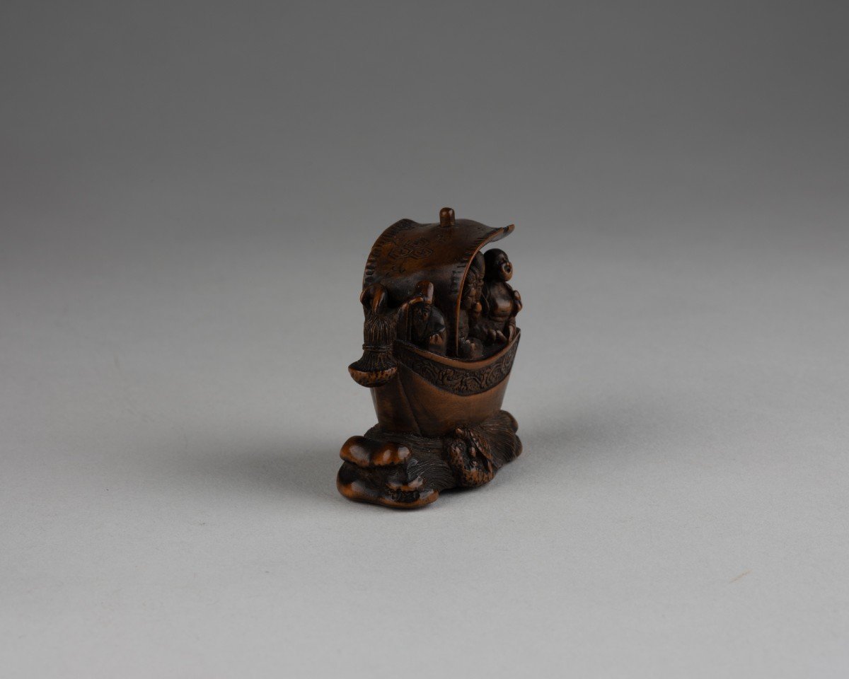 Netsuke – Shichifukujin Takarabune, Bateau Des Dieux Du Bonheur. Japon Edo-photo-3