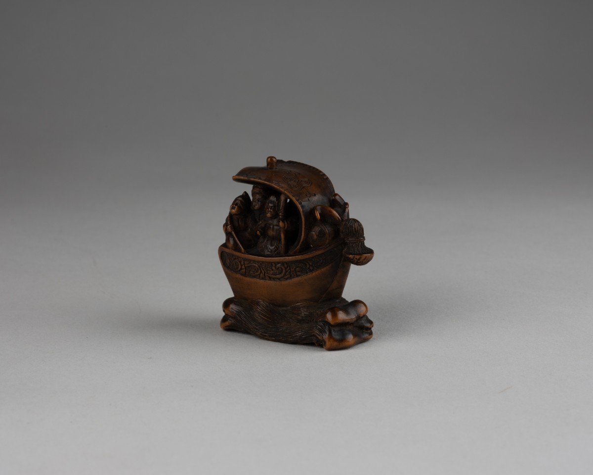 Netsuke – Shichifukujin Takarabune, Bateau Des Dieux Du Bonheur. Japon Edo-photo-4