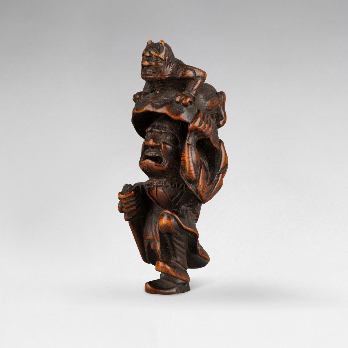 Netsuke En Buis Représentant Shoki Et Oni. Japon 19 Edo-photo-3