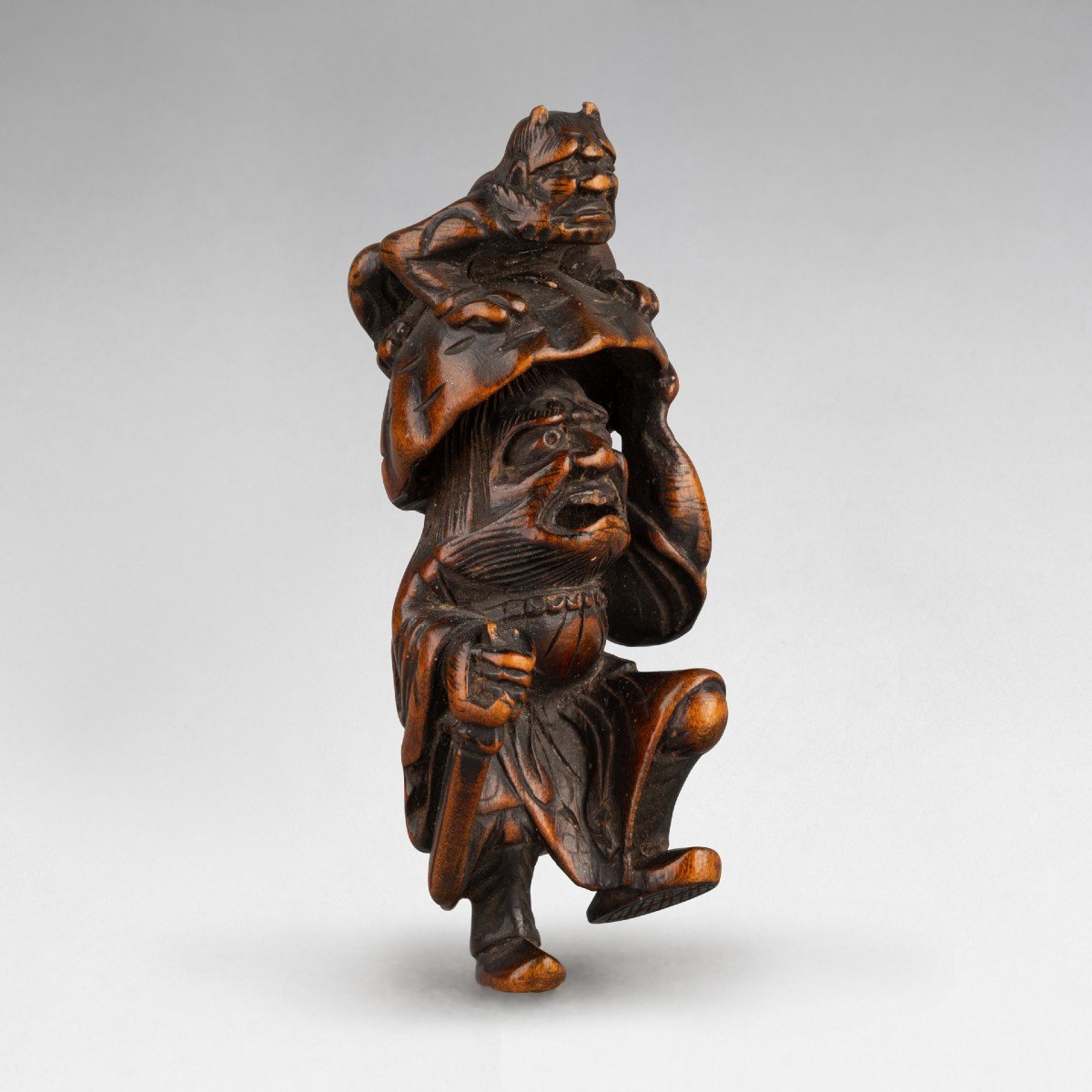 Netsuke En Buis Représentant Shoki Et Oni. Japon 19 Edo-photo-4