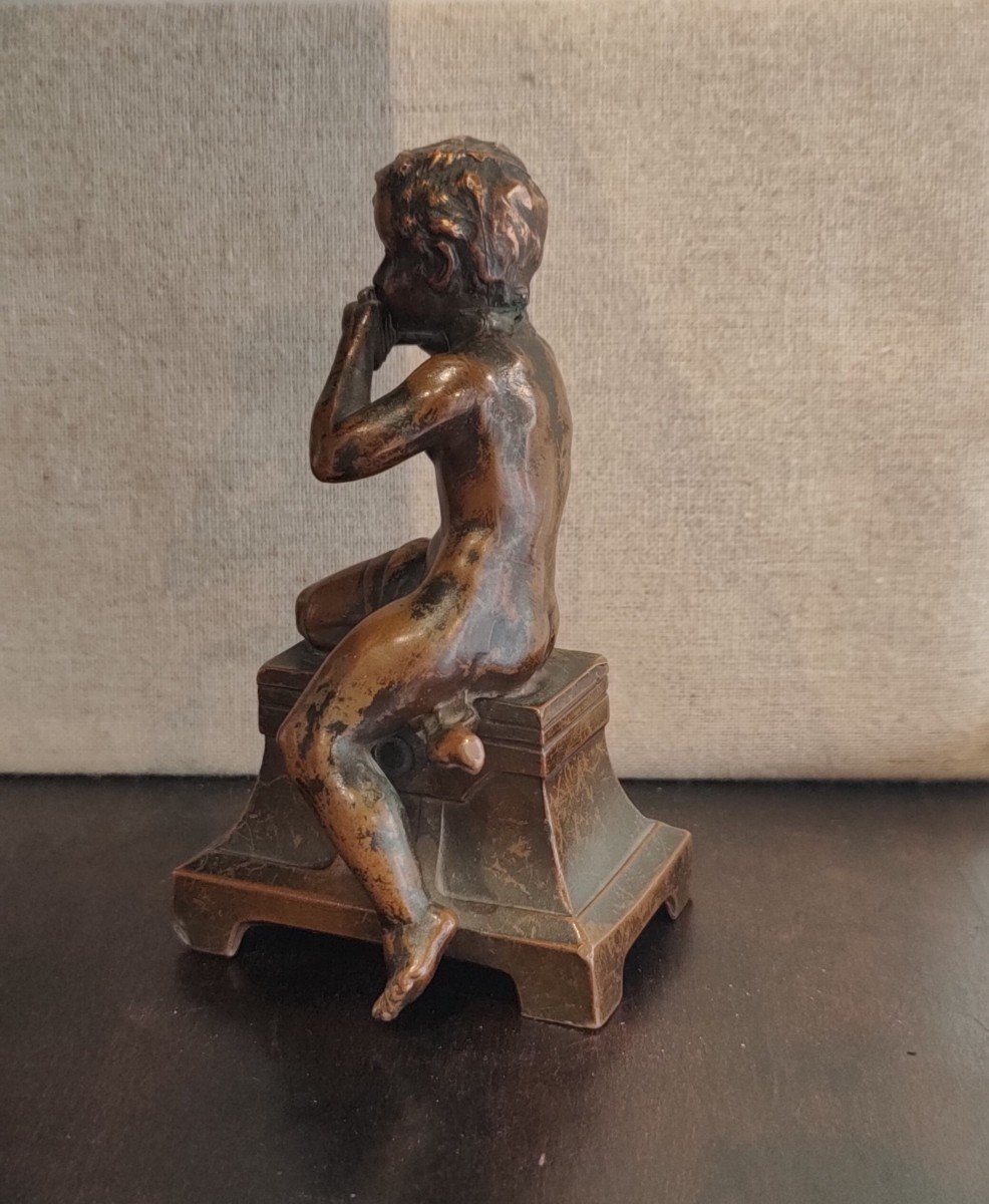 Bronze, Sculpture, Enfant à La Flute, Jeune Garçon, Cuivre, XIXe Siècle-photo-3