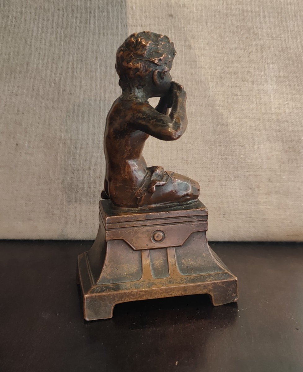 Bronze, Sculpture, Enfant à La Flute, Jeune Garçon, Cuivre, XIXe Siècle-photo-1
