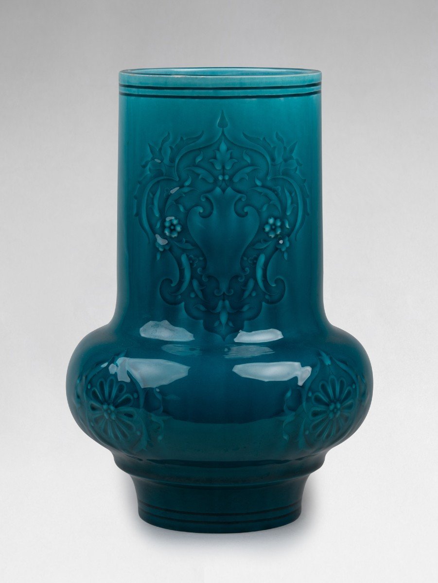 Vase / Pied De Lampe céramique glaçure turquoise Dans Le Gout De Théodore Deck -photo-2