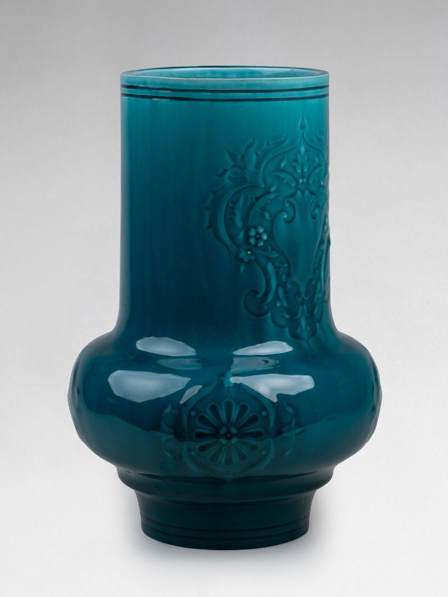 Vase / Pied De Lampe céramique glaçure turquoise Dans Le Gout De Théodore Deck -photo-3