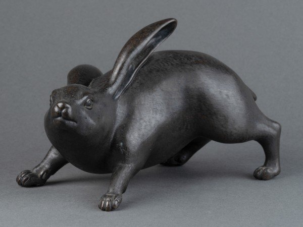 Bronze, Ravissant Petit Lièvre, Japon, Edo, Meiji, Art d'Asie