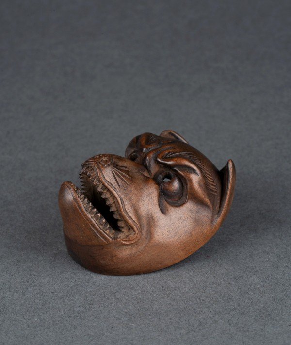 Netsuke, Kyogen Mask Representing A Fox, Kitsune, Japan Edo, Meiji, Asian Art