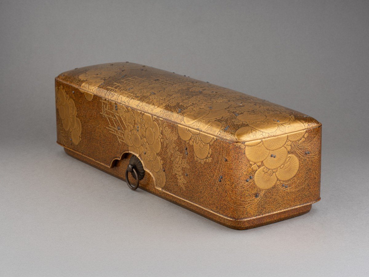 Fumibako - Urushi Gold Lacquer Box. Chrysanthemums. Japan Edo 18th Century-photo-2