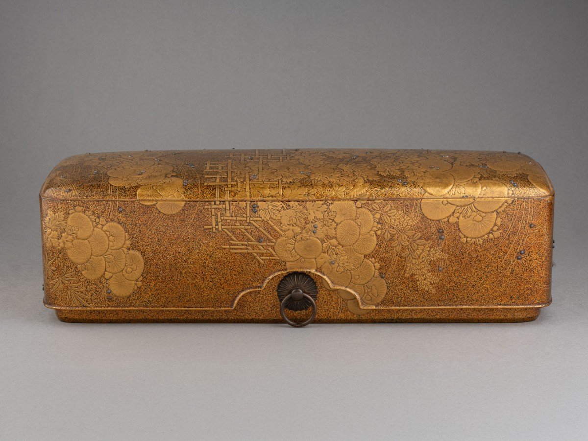 Fumibako - Urushi Gold Lacquer Box. Chrysanthemums. Japan Edo 18th Century-photo-4