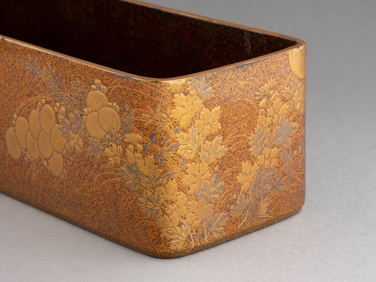 Fumibako - Urushi Gold Lacquer Box. Chrysanthemums. Japan Edo 18th Century-photo-5