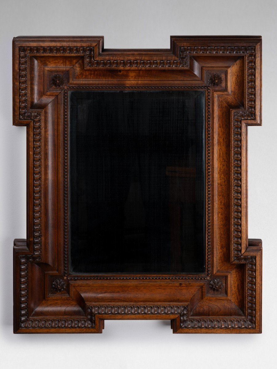 Walnut Mirror Carved With Hearts, 19th Century-photo-2