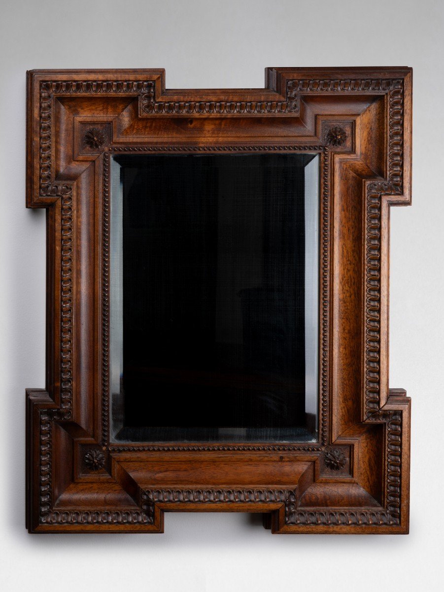 Walnut Mirror Carved With Hearts, 19th Century