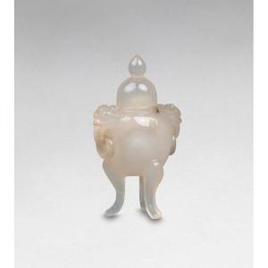 Miniature Incense Burner Covered In Agate. China