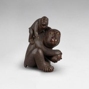Netsuke – By Hokyudo Itsumin. Two Monkeys. Japan Edo 19th