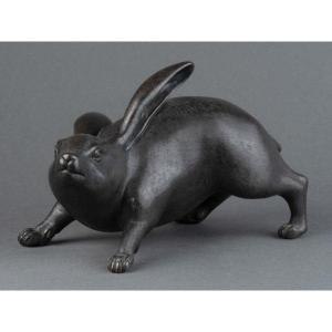 Bronze, Ravissant Petit Lièvre, Japon, Edo, Meiji, Art d'Asie