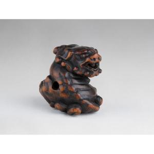 Netsuke – Important Modèle d'Un Shishi En Bois Sculpté Japon Edo