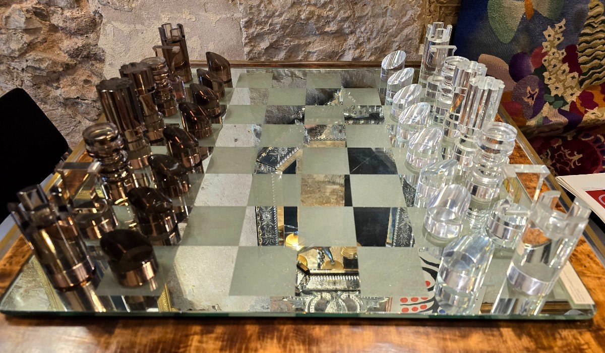 Michel Dumas Chess Set In Plexiglas Glass, 1970 Vintage Design-photo-4