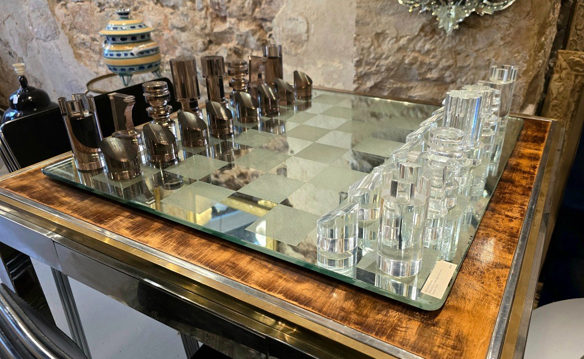 Michel Dumas Chess Set In Plexiglas Glass, 1970 Vintage Design-photo-6