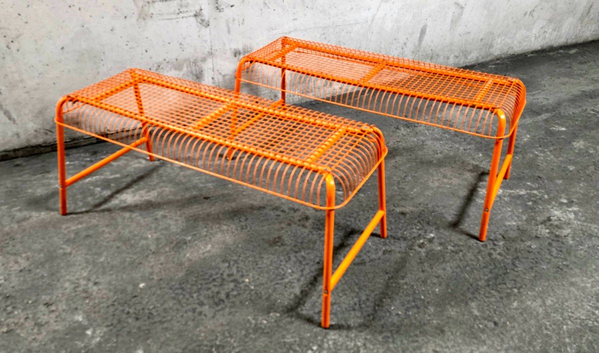 Bench - Vintage Stool, Mesh Ikea Västerön In Orange-photo-4