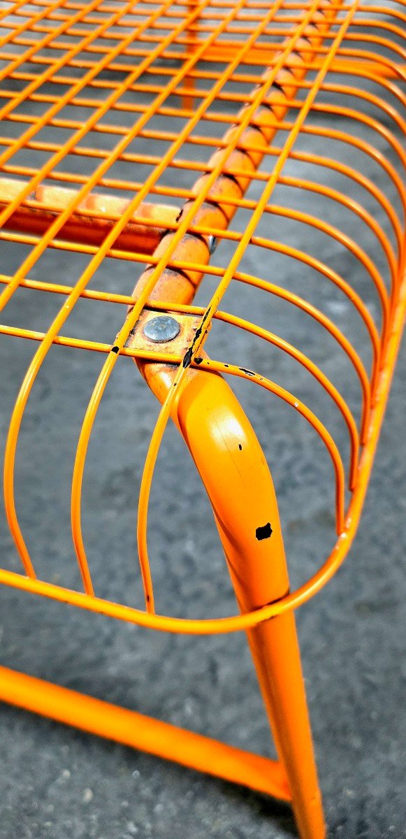 Bench - Vintage Stool, Mesh Ikea Västerön In Orange-photo-2