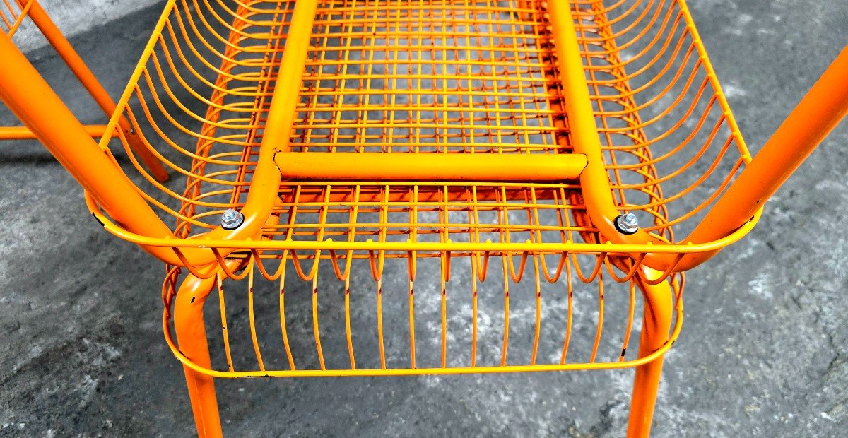 Bench - Vintage Stool, Mesh Ikea Västerön In Orange-photo-8