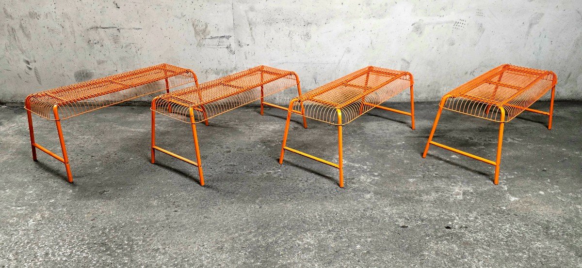 Bench - Vintage Stool, Mesh Ikea Västerön In Orange