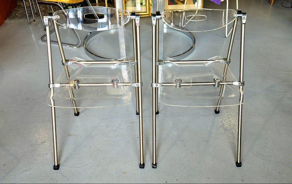 Set Of 2 Modern Plexiglas Folding Chairs Giancarlo Piretti - Eda Concept