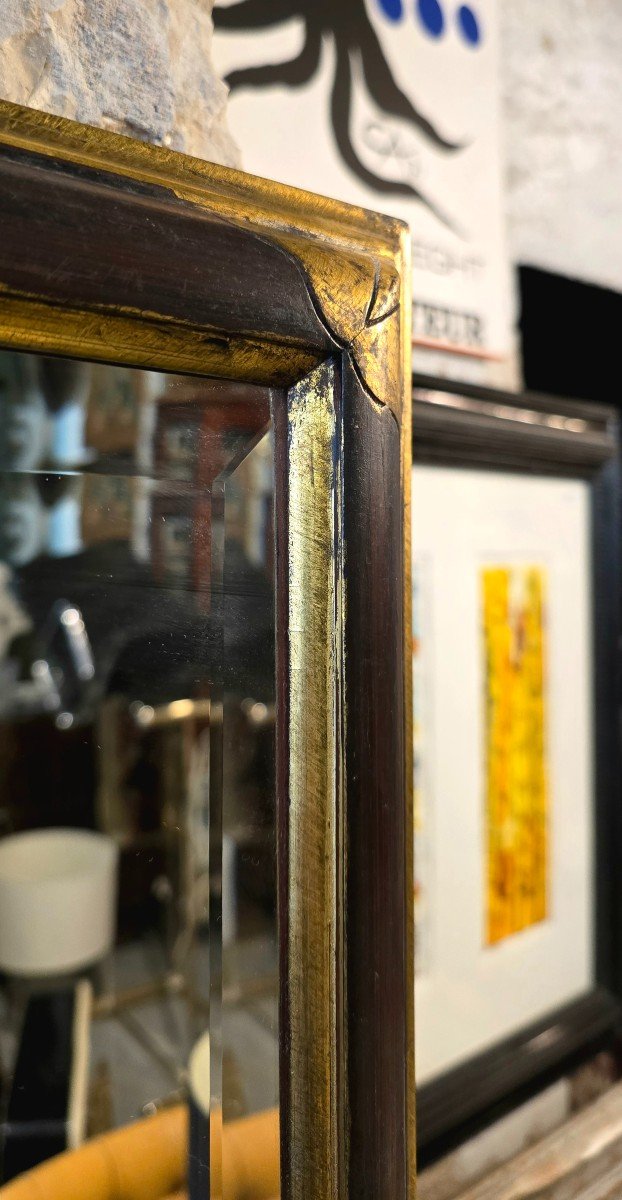 Small Mirror In Brown And Gold Patinated Wood 58 Cm-photo-2