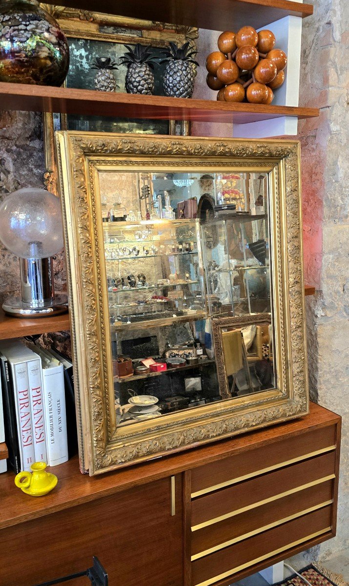 Napoleon III Mirror In Gilded Stucco Wood - 92 Cm-photo-2