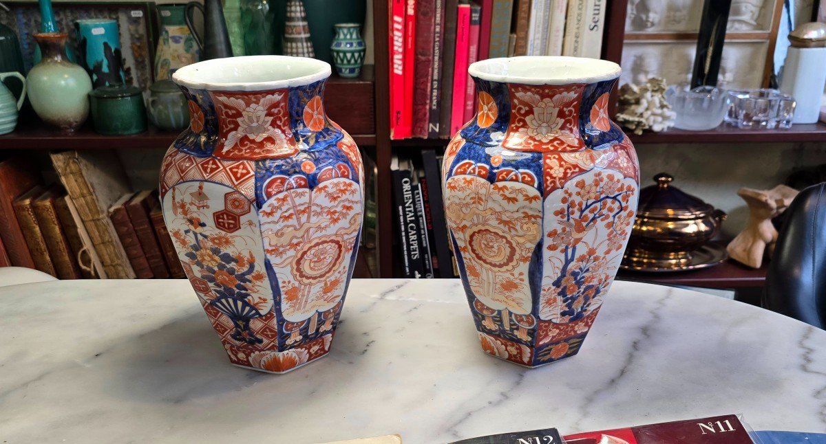 Pair Of Fan Vases, Arita - Imari, Japan, Meiji Era (1868-1912).-photo-2