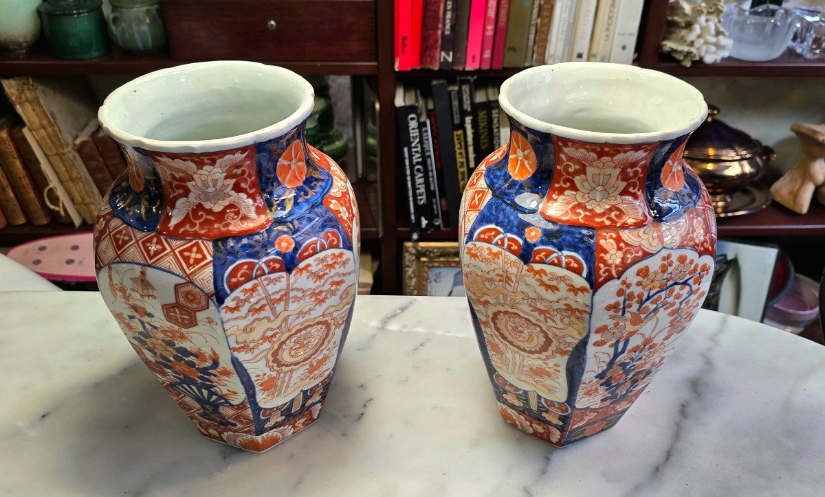 Pair Of Fan Vases, Arita - Imari, Japan, Meiji Era (1868-1912).-photo-3