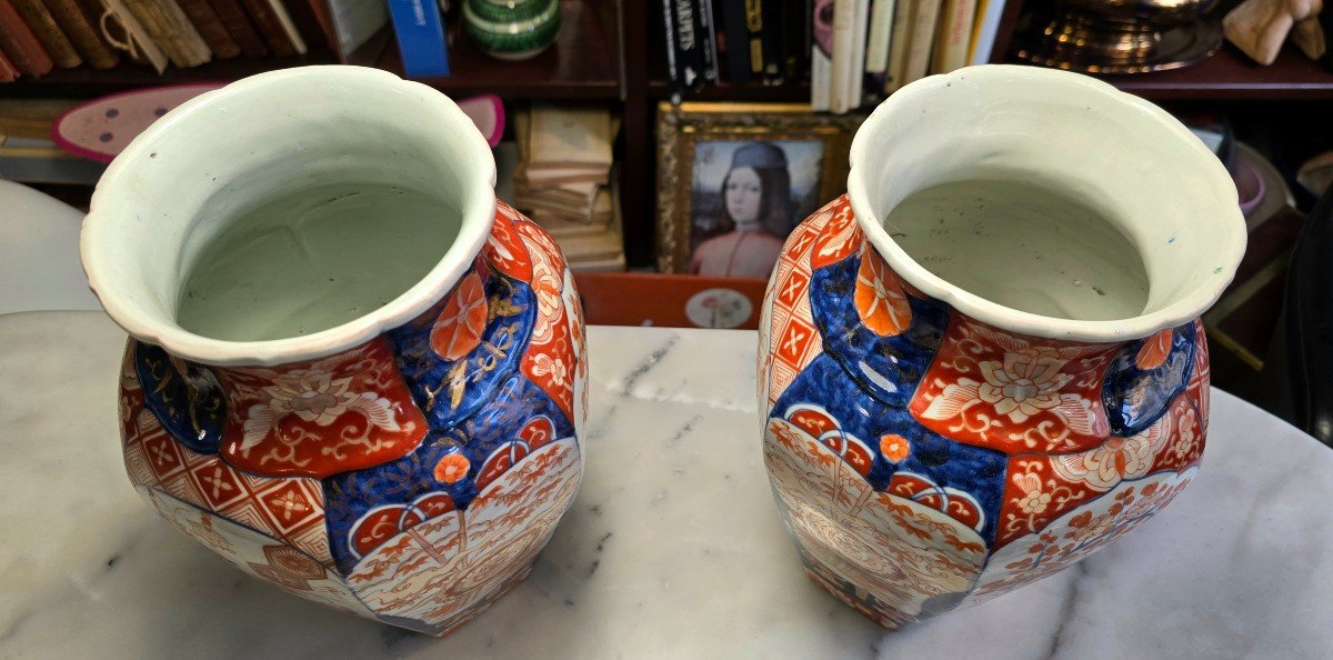 Pair Of Fan Vases, Arita - Imari, Japan, Meiji Era (1868-1912).-photo-4