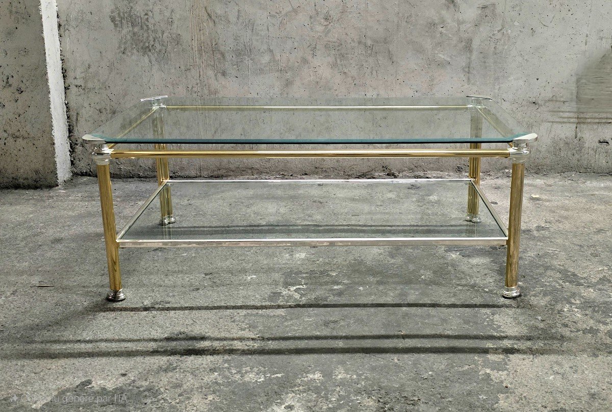 Vintage Glass And Gold Chrome Metal Coffee Table-photo-4