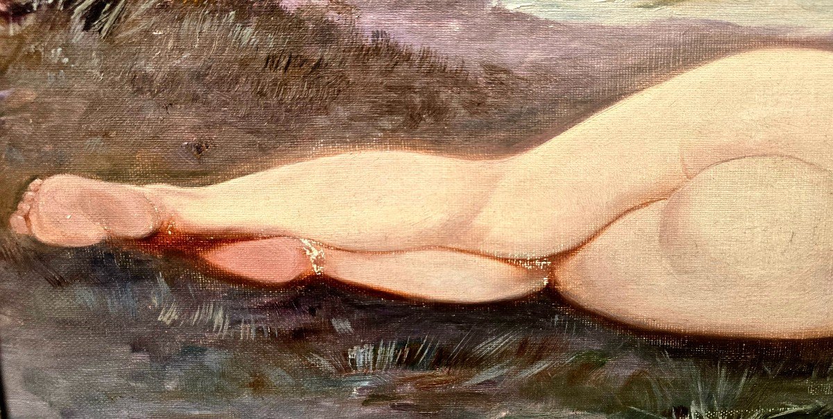 Peinture Symboliste l'Huile Sur Toile Femme Nue Vue Sur l'Esterel  Début XX-photo-3