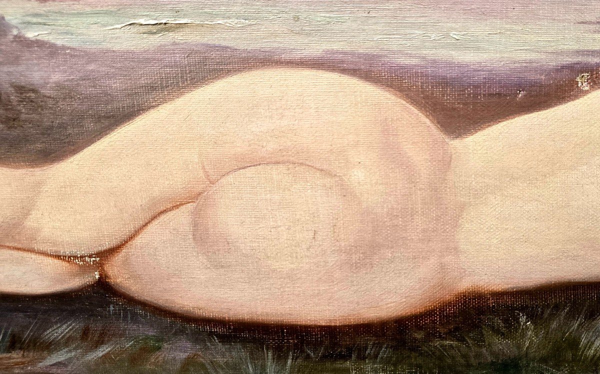 Peinture Symboliste l'Huile Sur Toile Femme Nue Vue Sur l'Esterel  Début XX-photo-4