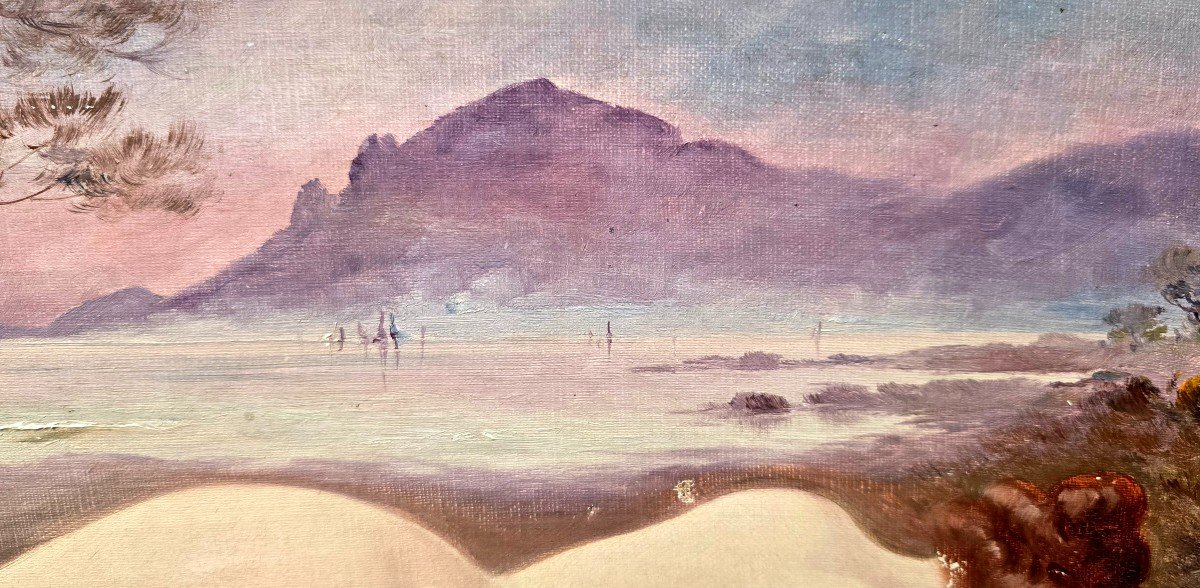 Peinture Symboliste l'Huile Sur Toile Femme Nue Vue Sur l'Esterel  Début XX-photo-1