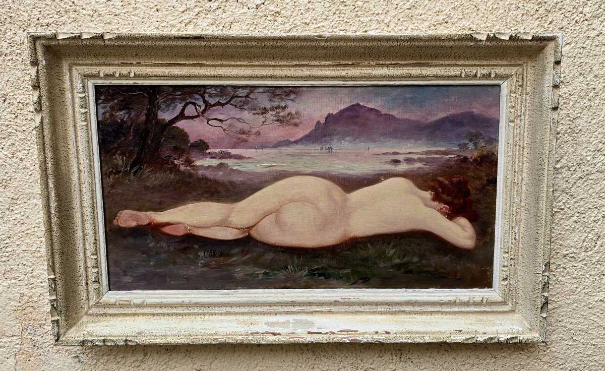 Peinture Symboliste l'Huile Sur Toile Femme Nue Vue Sur l'Esterel  Début XX