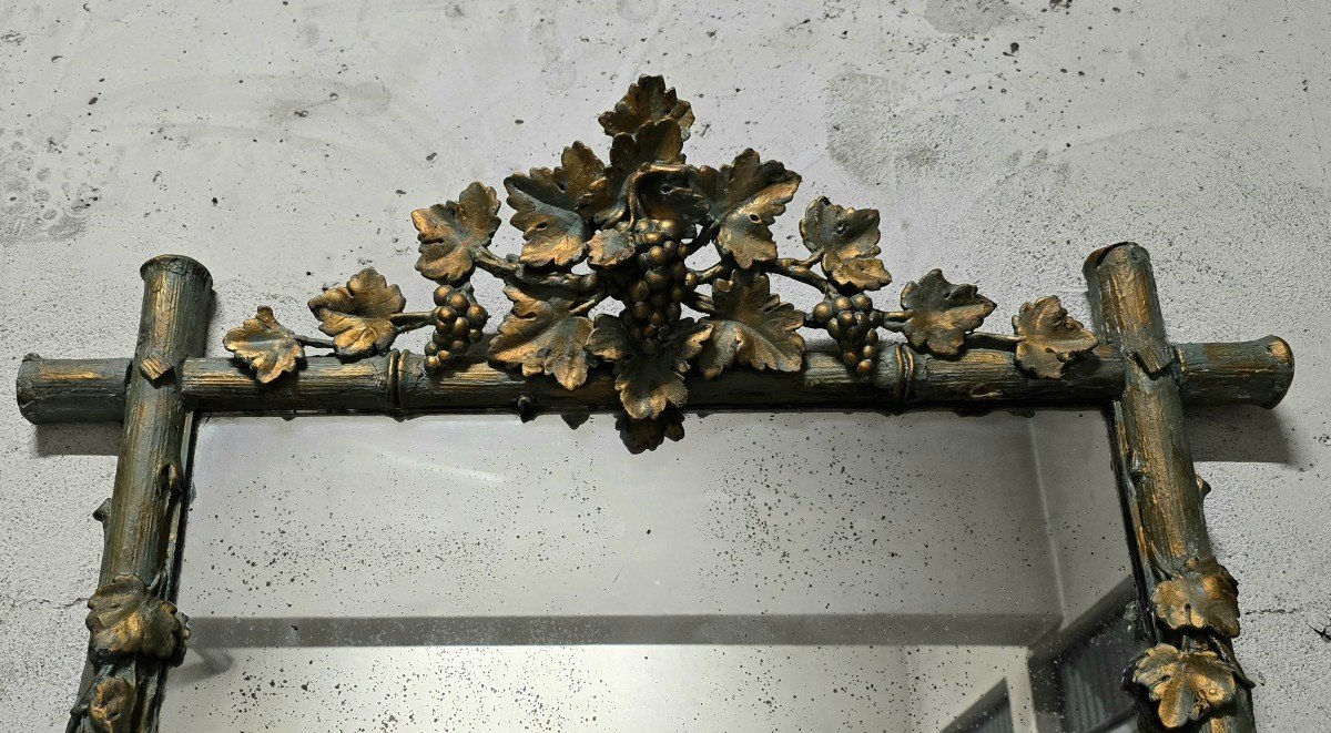 Large Wood And Patinated Stucco Mirror - Floral 1900s-photo-2