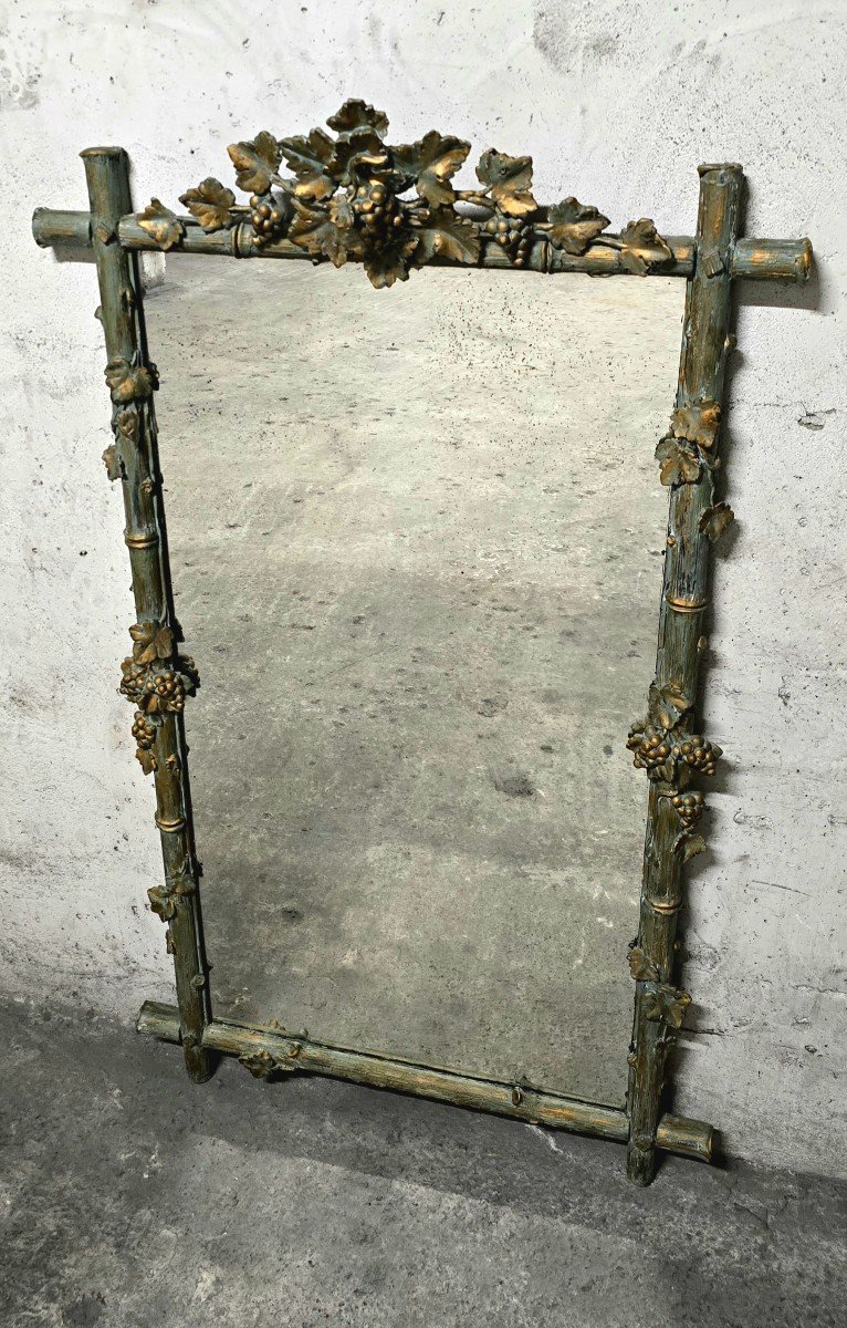 Large Wood And Patinated Stucco Mirror - Floral 1900s