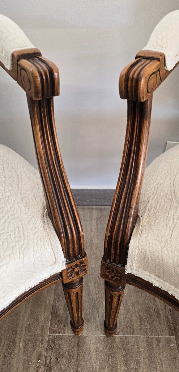 Pair Of Louis XVI Style Armchairs In Carved And Upholstered Walnut-photo-4