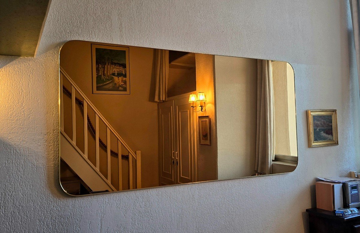 Très Grand Miroir Vintage Laiton Et Verre Fumé 180 Cm-photo-1