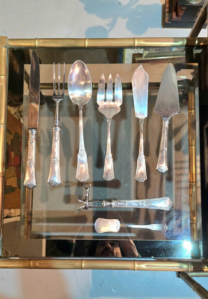 Sfam Silver Metal Cutlery Set Model Sans Gêne Empire 140 Pieces 1960-photo-2